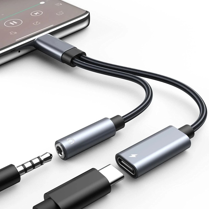 2 IN 1 Audio Charger Splitter Type C Aux Headphone Jack USB C to 3.5mm Adapter gallery