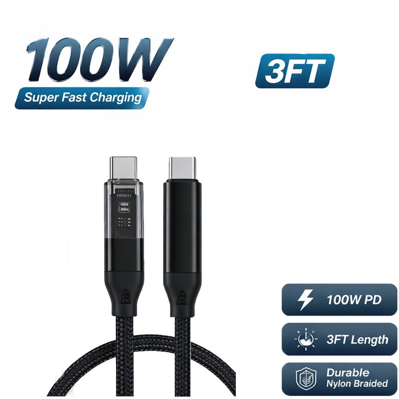 100W 3FT LED Braided Fast Charging Type-C Cable For Samsung S24 S25 Ultra SONY gallery