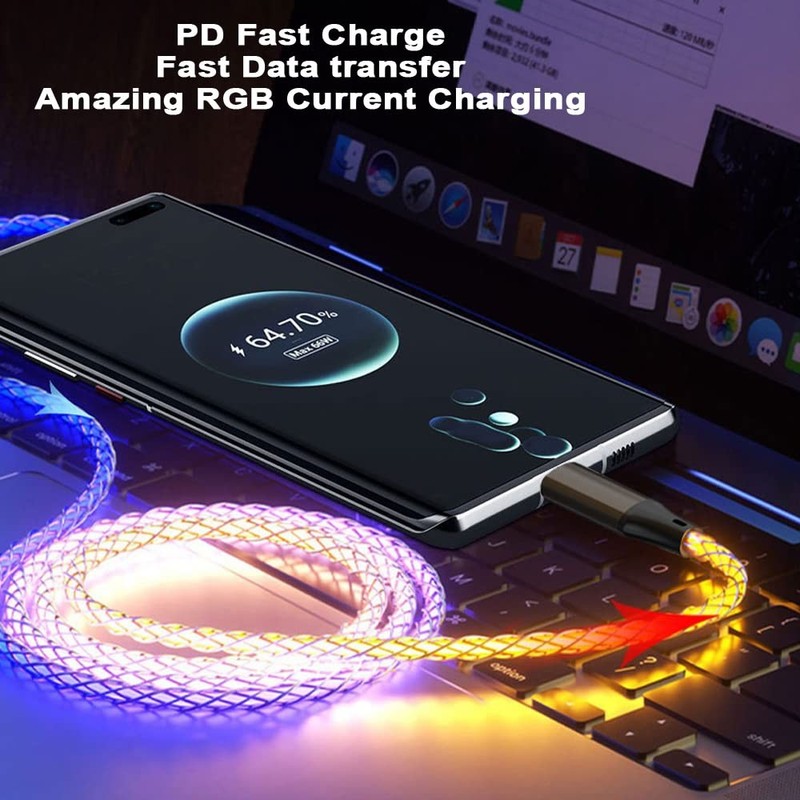 39 Inch USB Type C To Type C PD 66W Fast Charging Cable Visible RGB Flow gallery