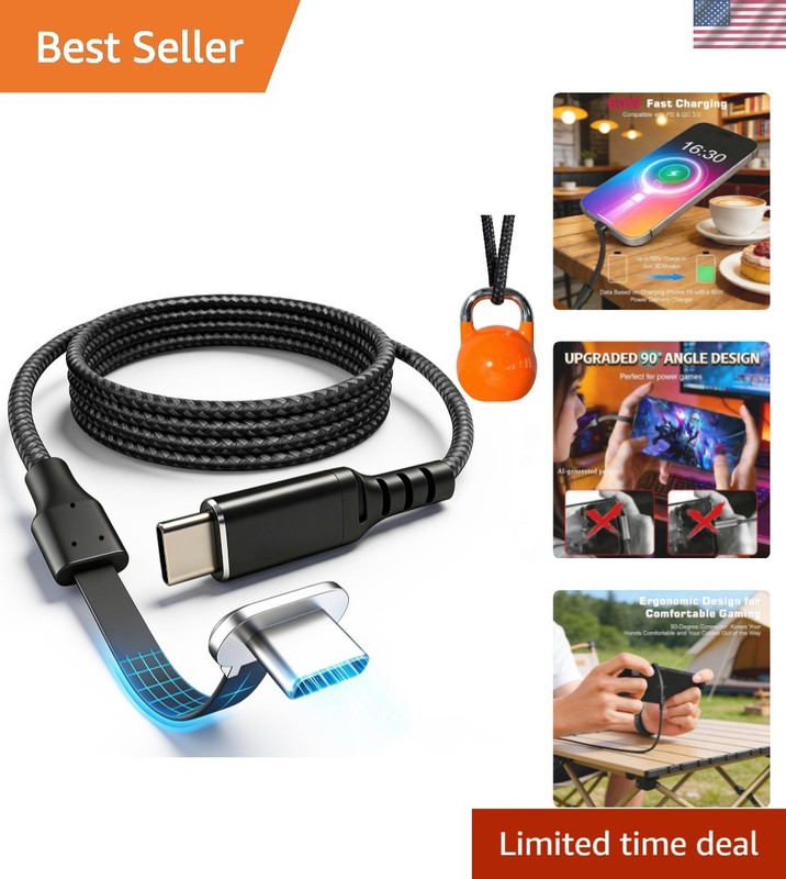 High-Speed 60W USB C Type C Cable with Right Angle Design for Gaming & Travel