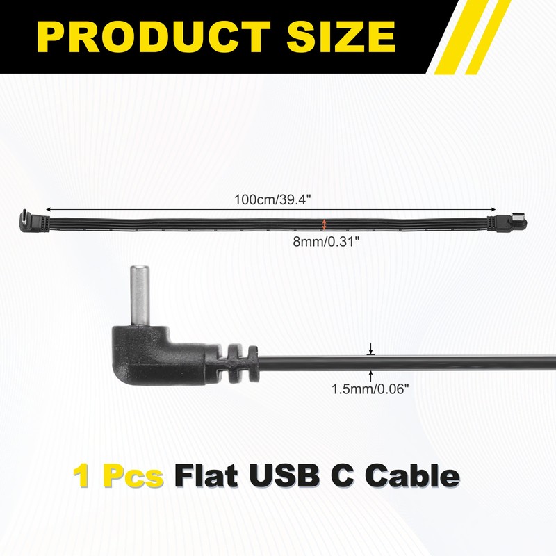 Flat USB-C Extension Cable 39.4 Inch Right Angle Type C Charging Cord gallery