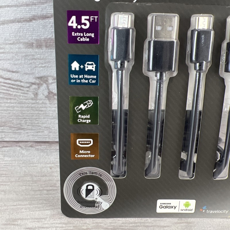 Travelocity 2 PACK Micro-USB Android Cable Charge & Sync 4.5 ft. Black New FRSHP gallery
