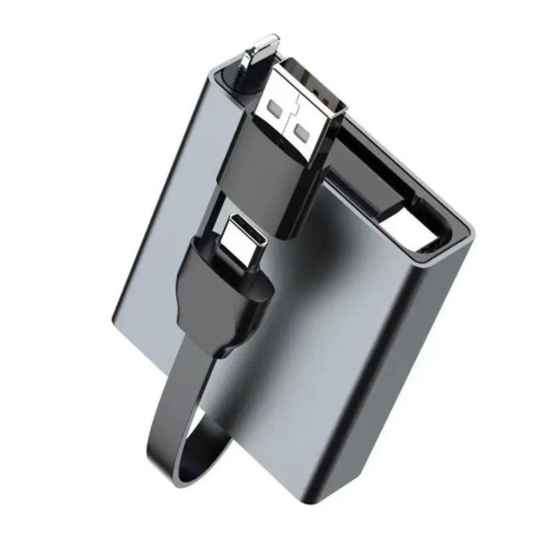 1 Pc 66W 4 in 1 Telescopic USB Type C PD Fast Charging Cable iPhone Samsung