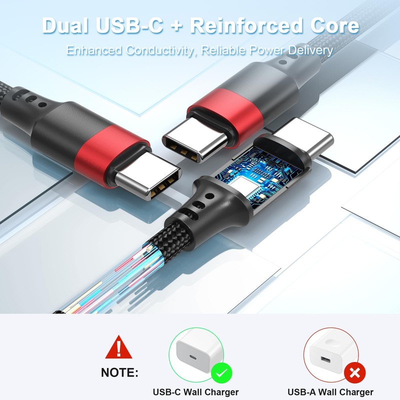 USB C Cable 2ft 60W Fast Charging Braided Type C to C - Ideal for Desk & Car gallery
