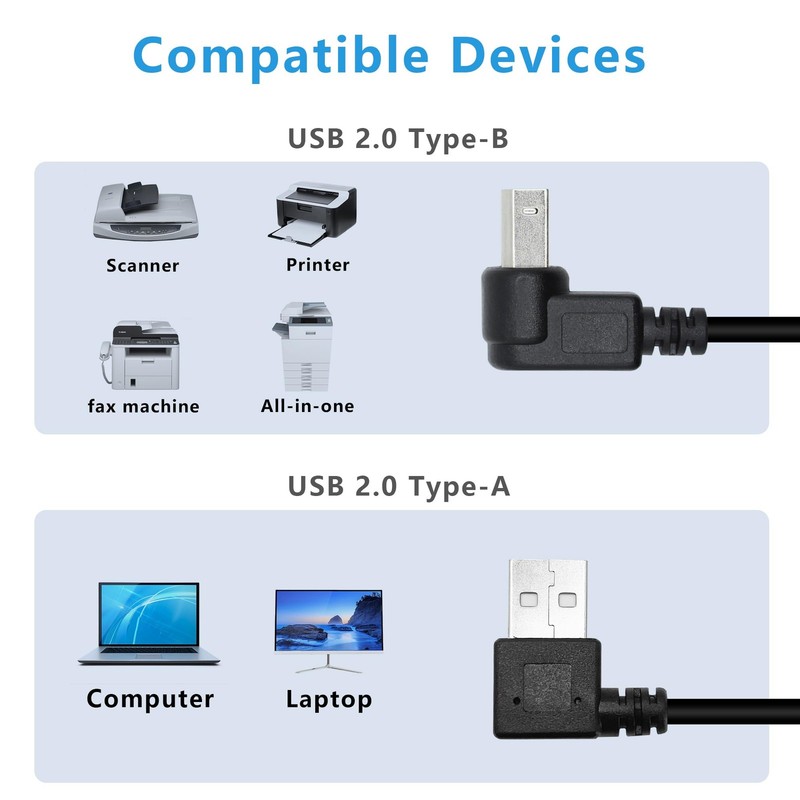 2 PCS 25cm 90 Degree Short USB 2.0 Type A Male To Up Angle B Printer Cable gallery