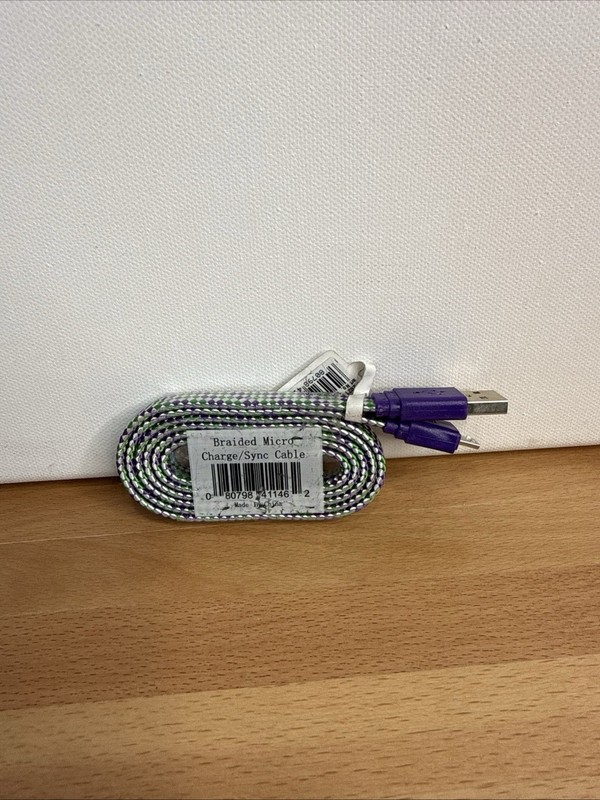 7-Eleven Braided Micro USB Charge & Sync Cable – Purple/Green 3.2ft (38″)