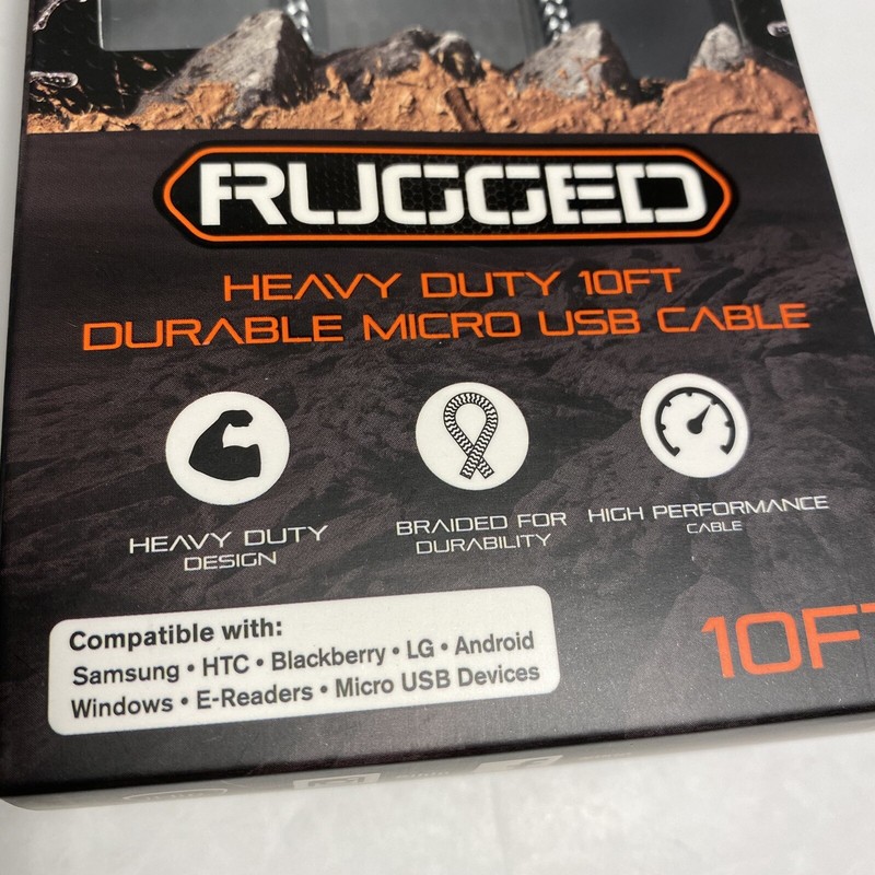 iHip • Rugged Braided Heavy Duty Micro USB Cable • 10 FT - New Sealed Box gallery