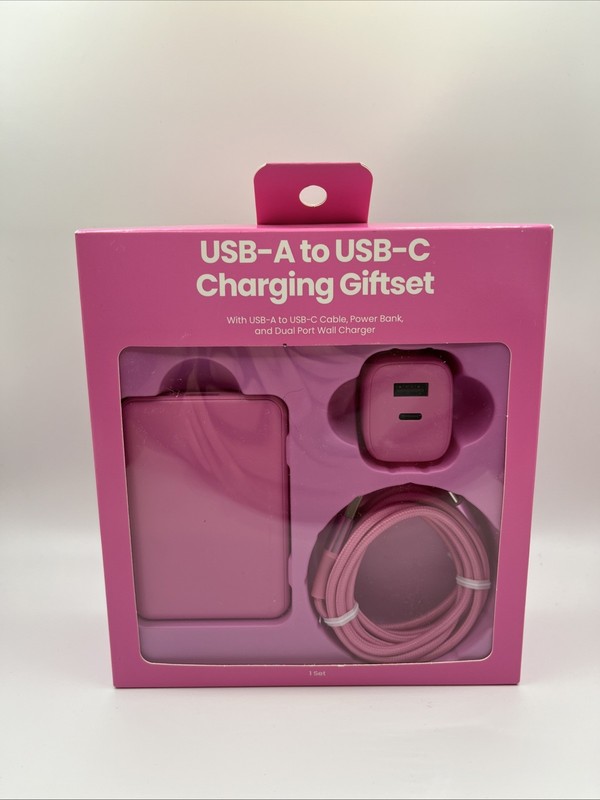 GEMS USB-A to USB-C 5000mAh Power Bank Cable Wall Charger Pink