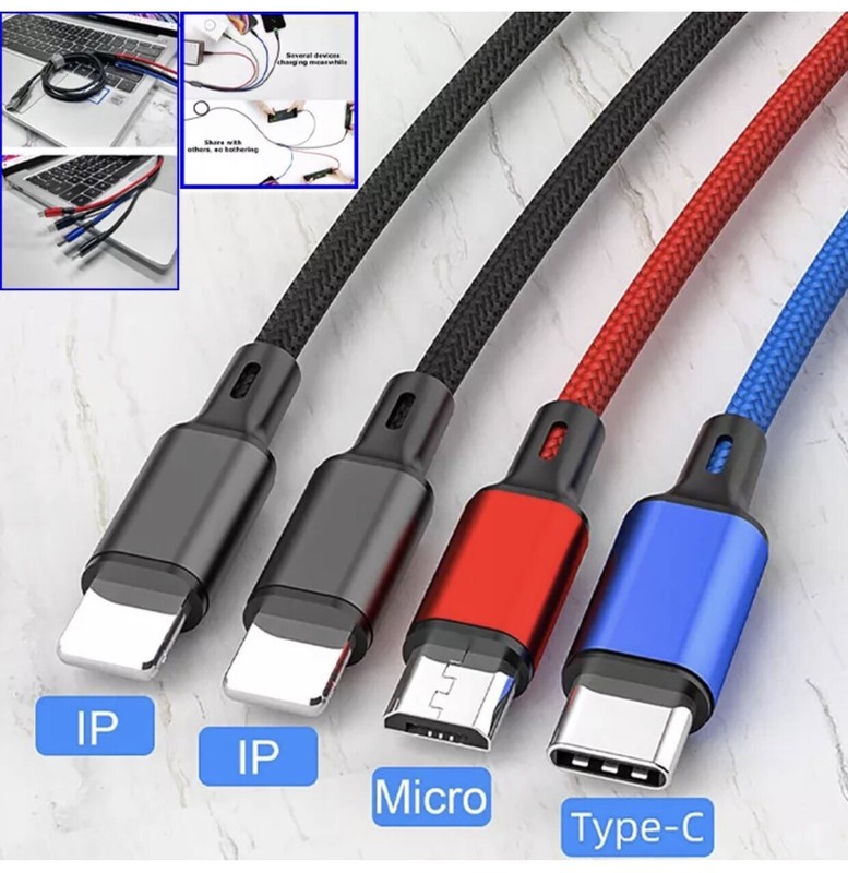 4 in1 Multi USB Charging Cable Fast Charger Cord For iPhone/Samsung/Type C/Micro gallery