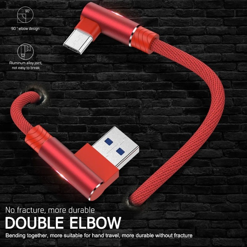 90° Elbow Micro USB 2.4A Fast Charging Cable Data Cord for Samsung, Xiaomi gallery