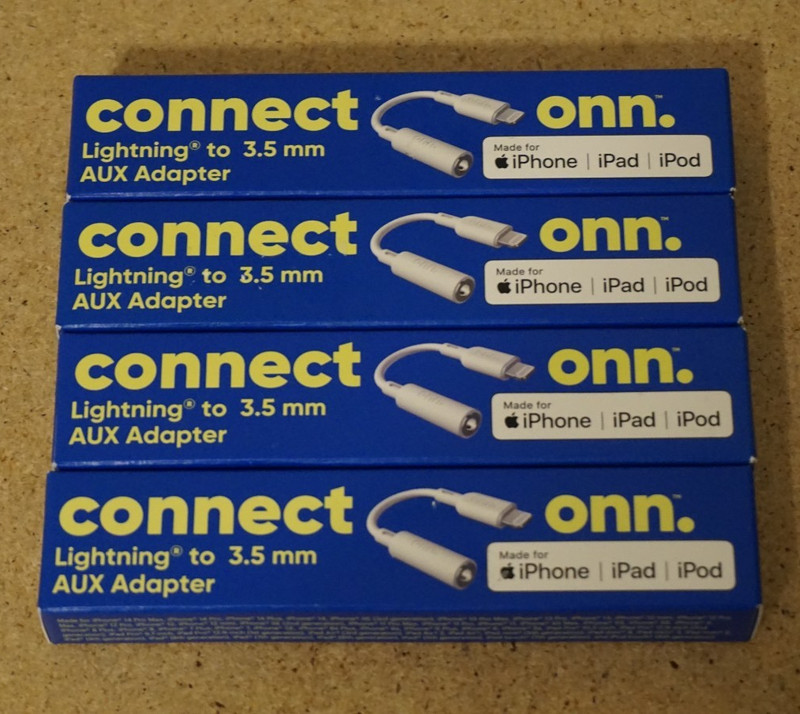 4x Onn Mfi-Certified Lightning to 3.5mm AUX Adapter- For Apple, White