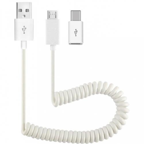 COILED USB CABLE CHARGER CORD MICRO-USB TO USB-C ADAPTER POWER WIRE for PHONES gallery
