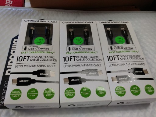 Bundle Of 3 billboard. Fast Charging USB 10” type C To C Fabric cable
