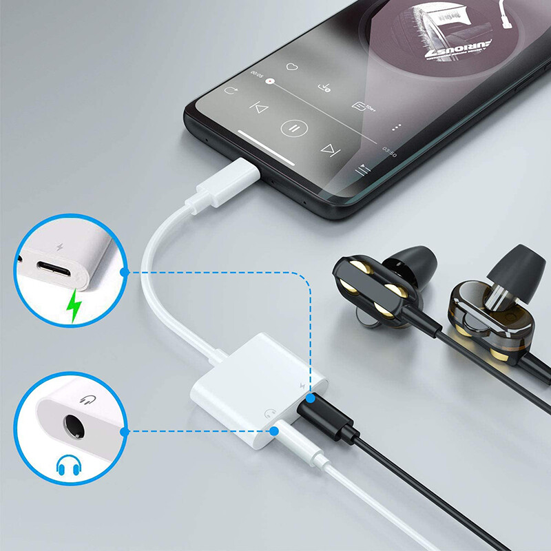 Audio Headphone 3.5MM/Type-C USB Charging Cable Adapter HUB for Android Phone US gallery