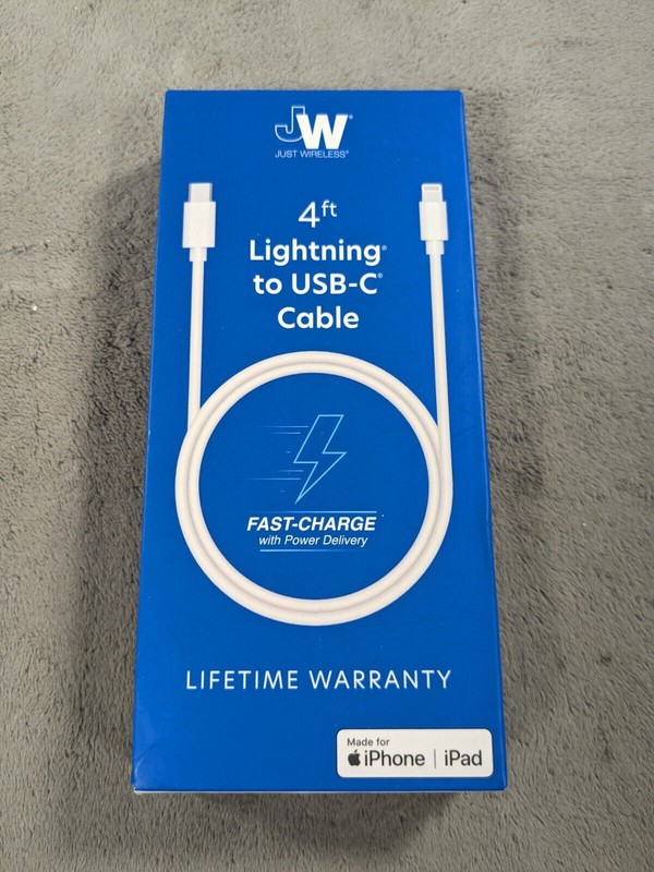 JW Just Wireless 4 ft iPhone lightin to USB -C cable Fast Charging Cable