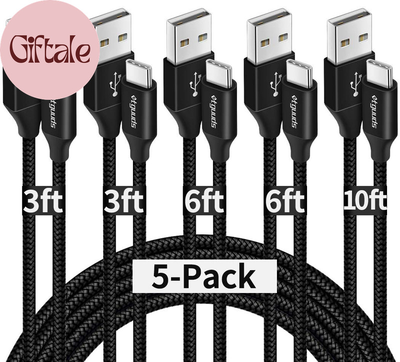 USB a to USB C Cable 5-Pack (3/3/6/6/10 Ft), Fast Charging Type C Charger Cord f