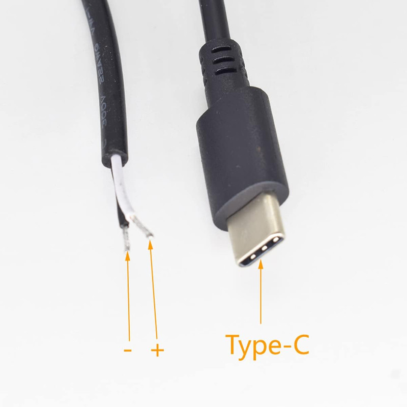 2Pack 1M/3.3Ft USB C Power Pigtail 2 Cable 22AWG 3A 12V Type C USB Male Plug to gallery