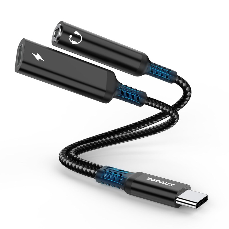 ZOOAUX USB C to 3.5Mm Audio Adapter and Charger, 2 in 1 Type C to Aux Audio Jack
