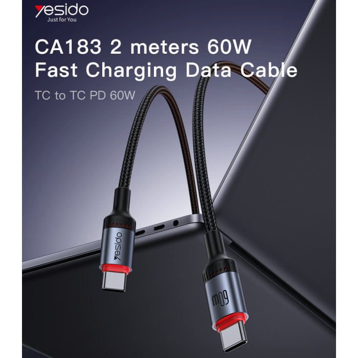 Yesido CA183 2M Type-C to C 60W PD Fast Charging Braided Power Cable LED Light gallery