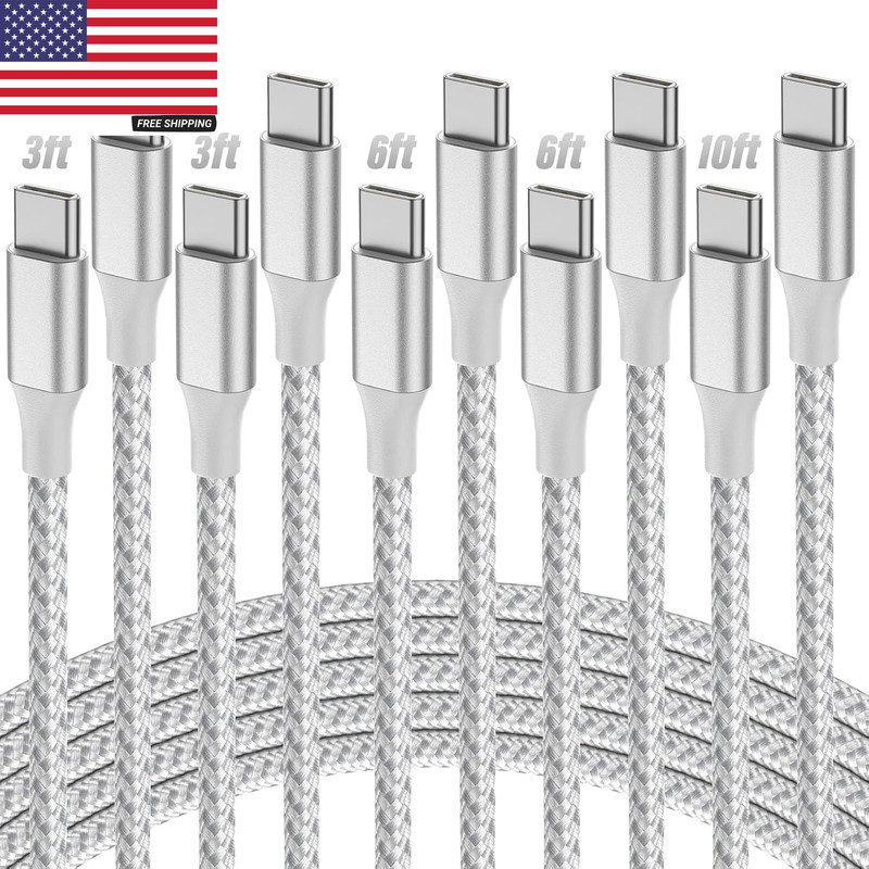 USB C to USB C Cable 5-Pack [3/3/6/6/10FT] 60W USBC Fast Charging Cable Nylon Br