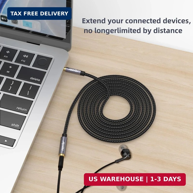 20FT 3.5mm Aux Jack Audio Extension Cable,Male to Female,TRS Headphone Extension gallery