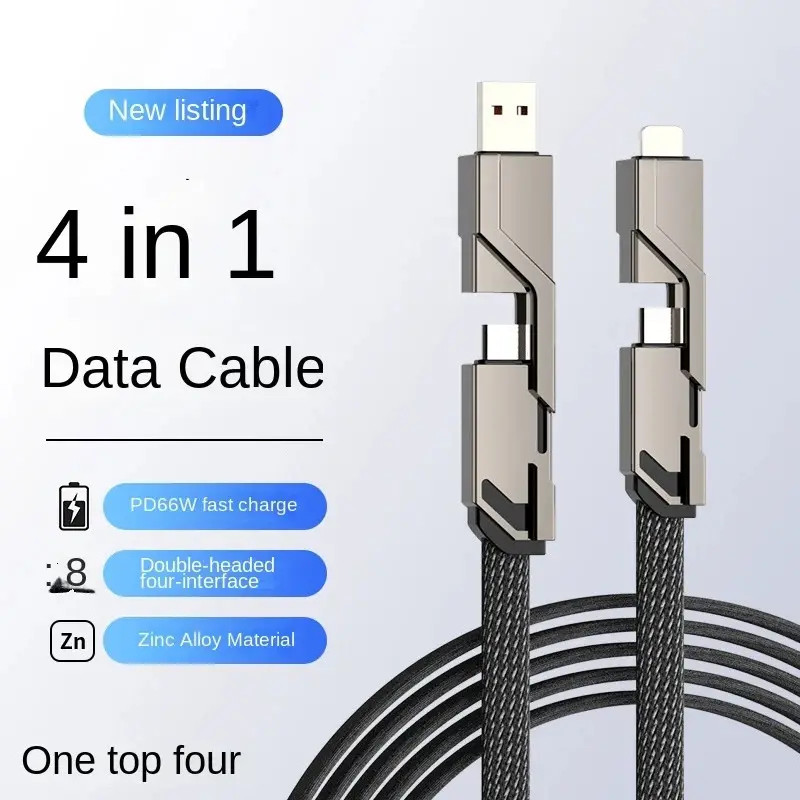 4-in-1 USB TYPE C Cable 100W Fast Charging Flat Braided Anti-Tangle