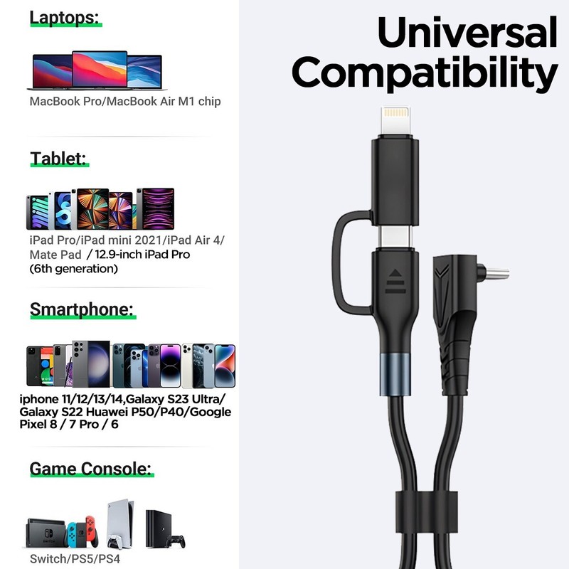 2in1 Coiled USB-C/8 Pin Cable Charger For iPhone 16 15 14 13 Samsung S24 S23 S22 gallery