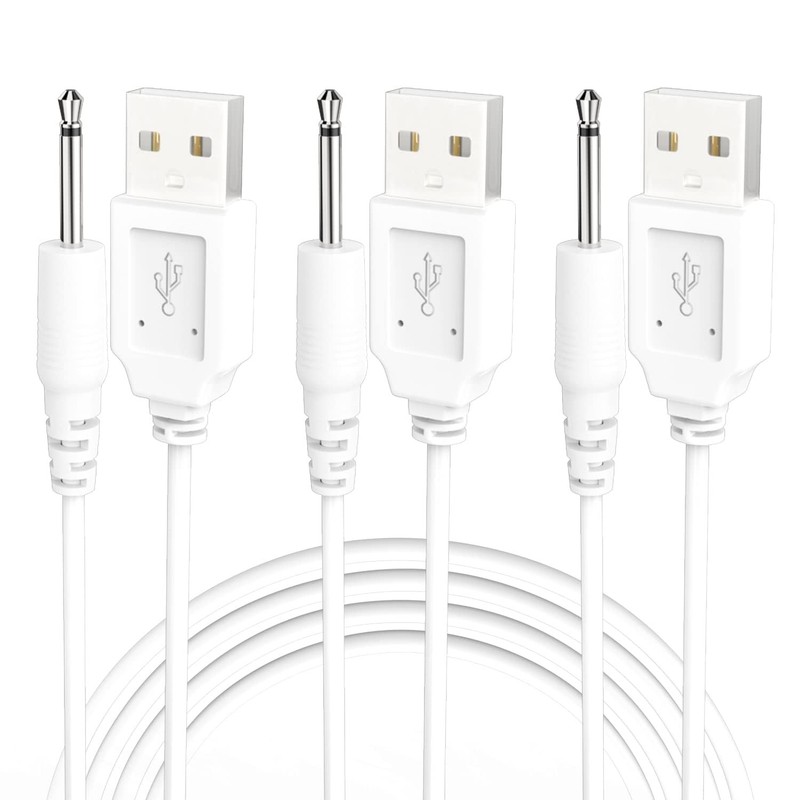 USB DC Charging Cable 2.5mm DC Charger Cord 2.7Ft for Massager-3 PackWhite