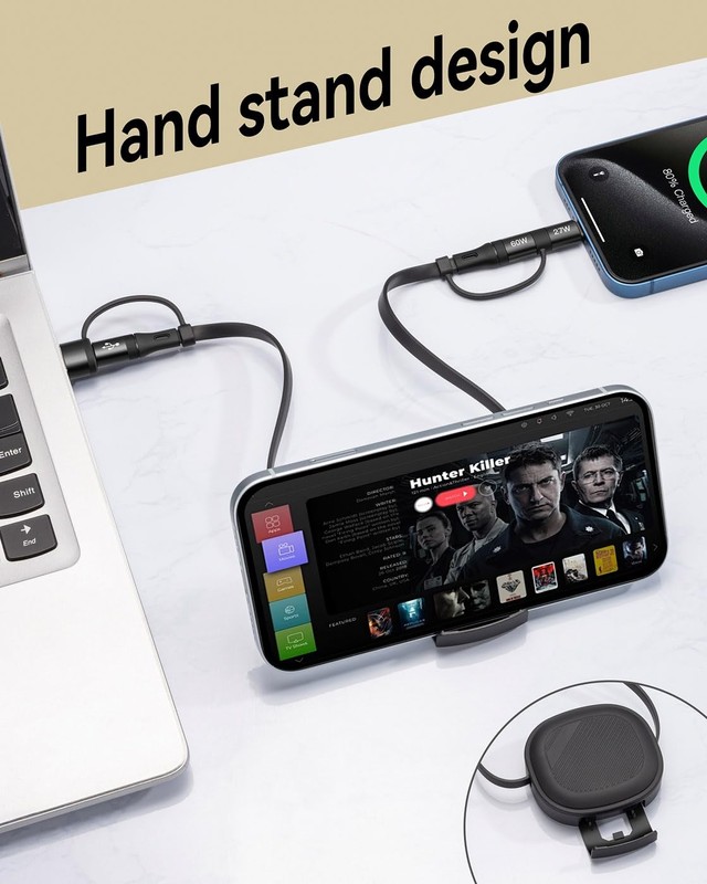 YTLUSN Retractable Fast Charging Cable 60W, 2Pack 5 in 1 3.85 feet, Black gallery
