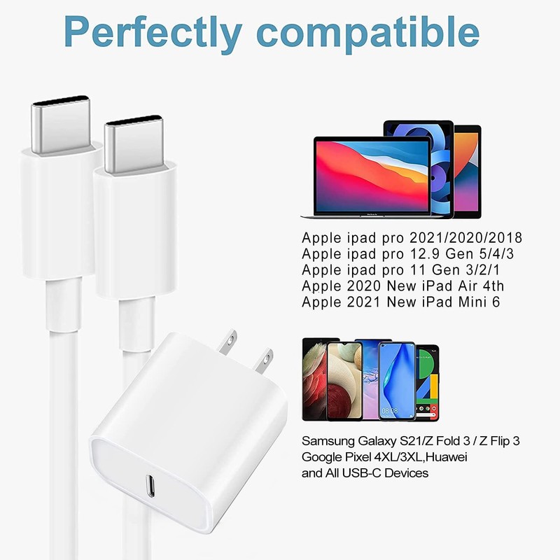 2Pack Fast Charger For iPhone 17 16 15 Pro Samsung 20W PD Adapter Type C Cord gallery