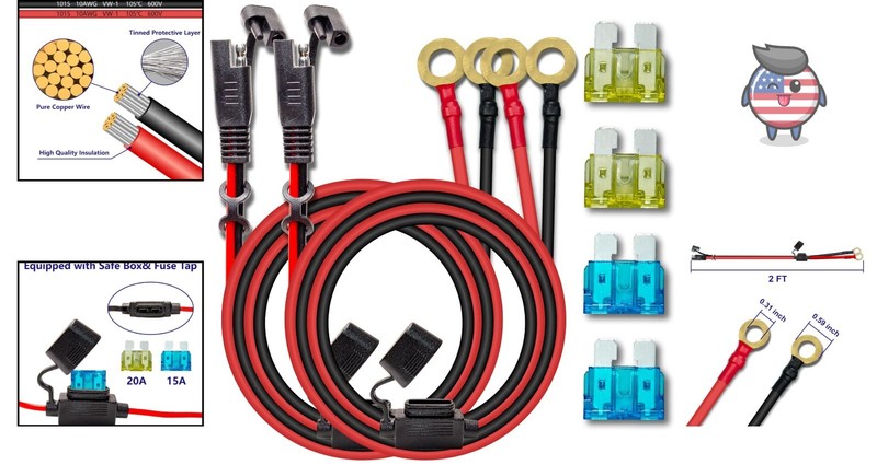Multi-Functional 2FT Quick Disconnect SAE Charging Cables with 15A & 20A Fuses gallery