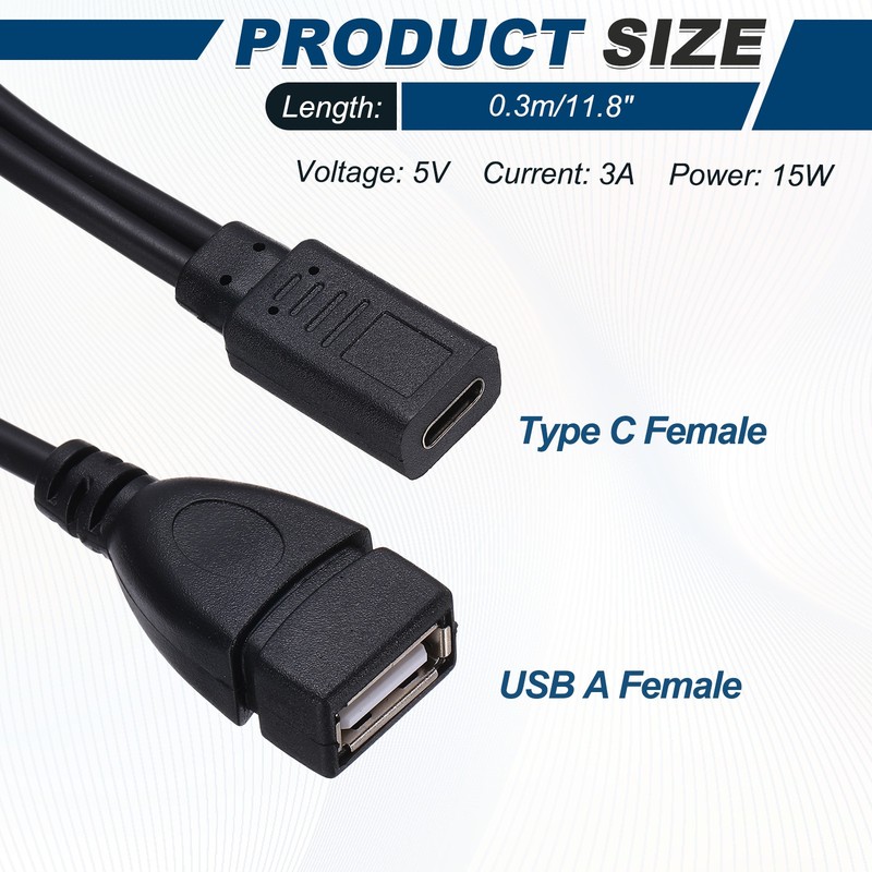 Type C Female to USB A Female 2 in 1 Splitter 11.8" gallery