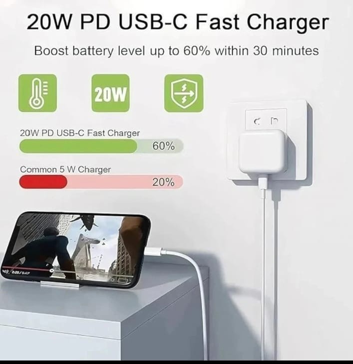 For iPhone 17 16 15 14 13 12 Pro Max X 20W Fast USB-C PD Plug Charger and Cable gallery