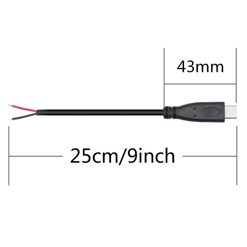 Short USB to 2 Pin Bare Wire Open End Cable,9inch 25cm 5V/3A USB Plug Pigtail... gallery