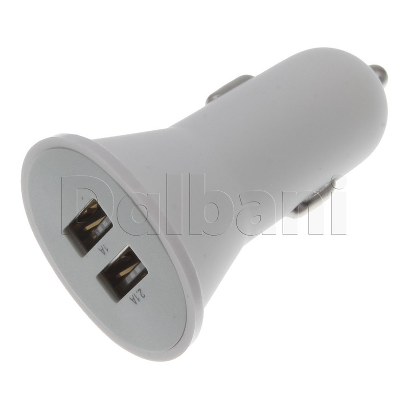 Dual Port USB Car Charger Matte 2.1A 1A White for Universal Devices
