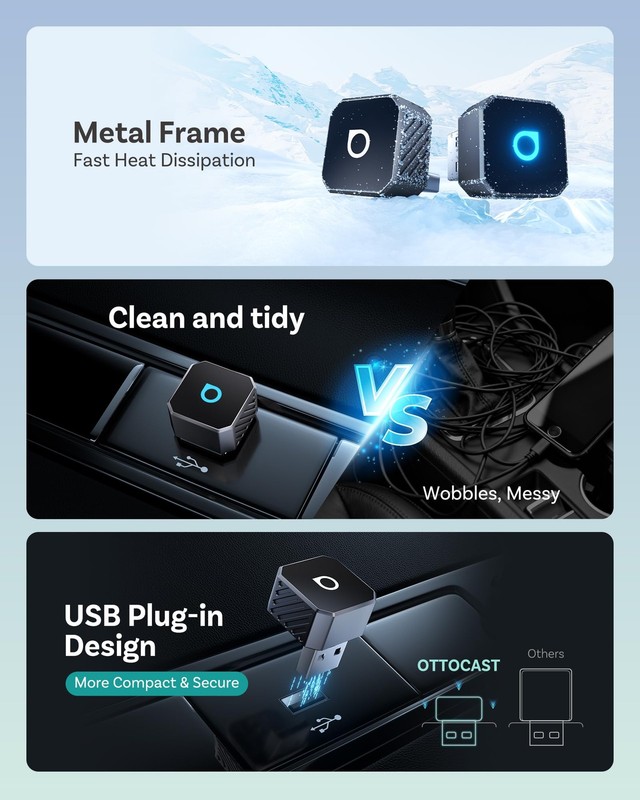 Mini 3.0 (Pot) 2025 2-in-1 Wireless CarPlay/Android Auto Adapter, 5GHz WiFi, ... gallery