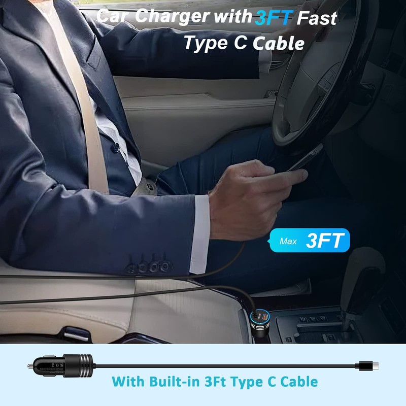 60W Super Fast Charging Android Car Charger Type C Rapid Samsung Black gallery