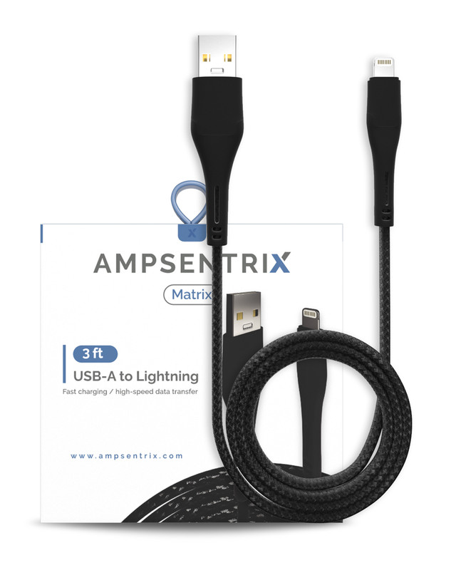 AmpSentrix – 3 Ft Non-MFI Lighting To USB Type A Cable (Matrix) (Black)