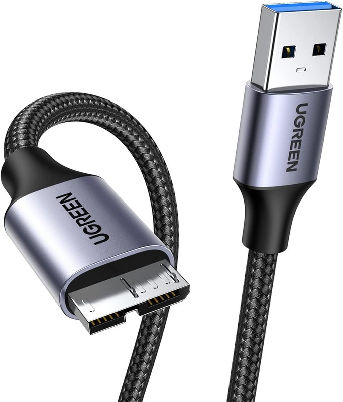 Micro USB 3.0 Nylon Braided External Hard Drive Cable, Grey, 1.5 FT gallery