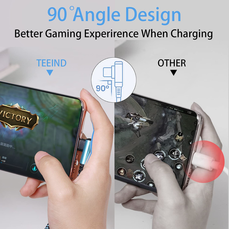 Teeind USB Type C Cable 2.1A Fast Charging: [90 Degree/6ft/3Pack] Nylon USB C Co gallery