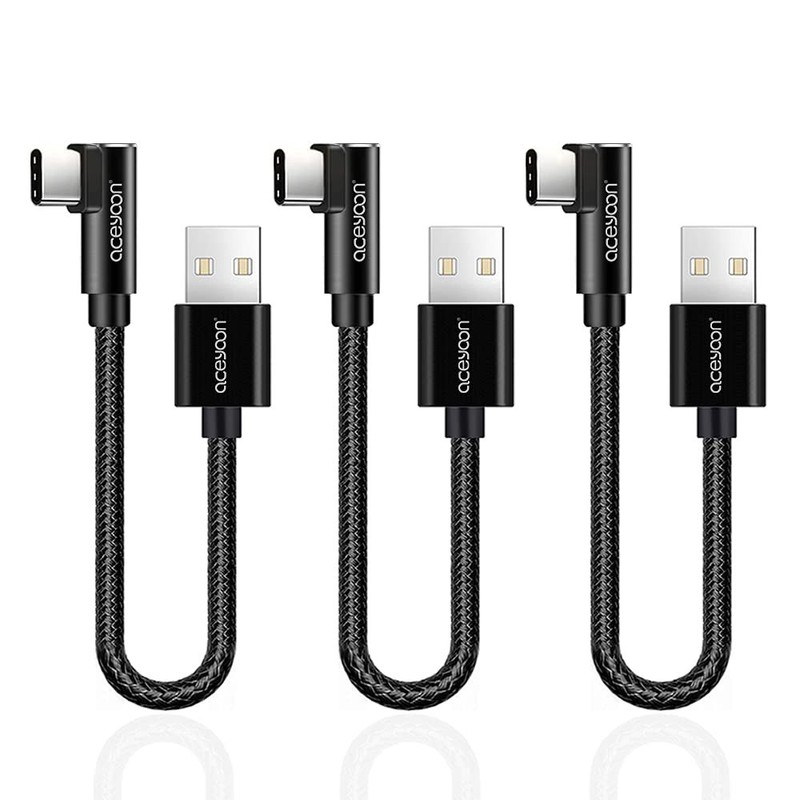 3 Pack 90 Degree USB C Cable, 0.6ft Short Right Angle Type C Charger Braided …