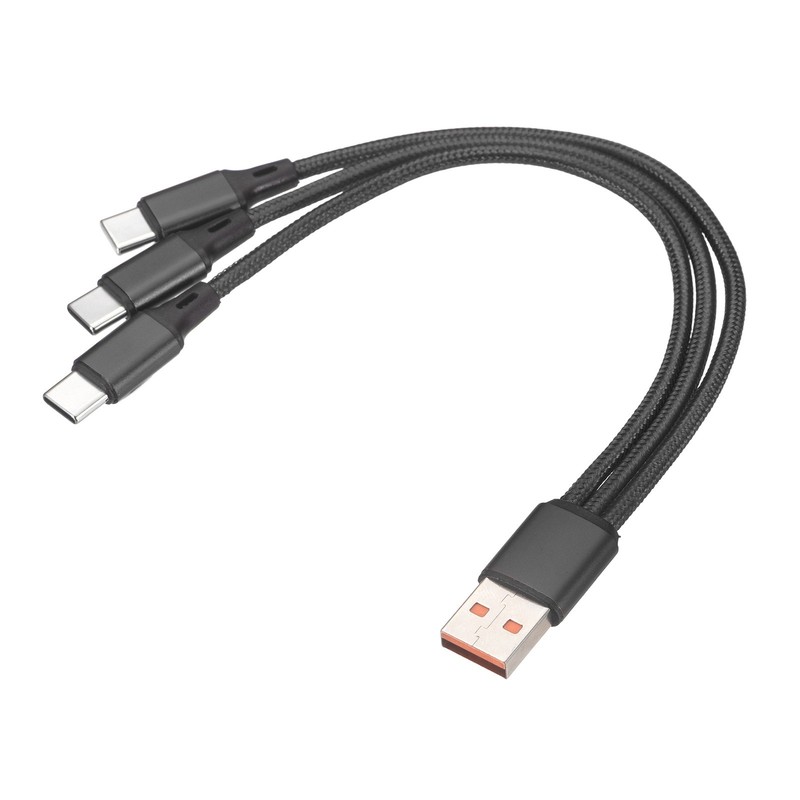 Multi USB A to 2 USB Type C and Fast Charge USB Type C 1 in 3 Out Cable 8″,Black