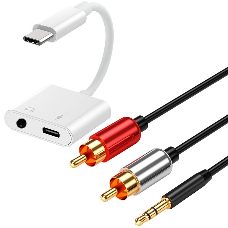 Quick-Acting 2in1 USB C to 3.5mm Adapter + RCA Cable f Samsung Galaxy S22 S901U