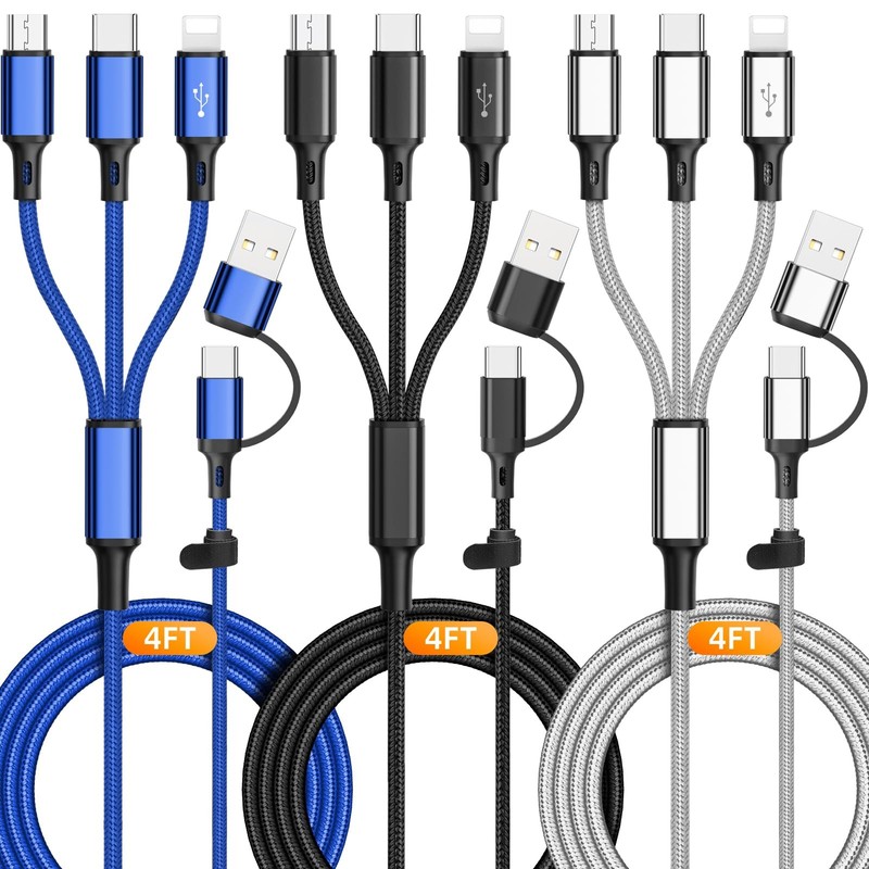 Multi 6 In 1 Fast Charging Cable USB A/C To Type C Micro iProduct 4FT 3 PACK