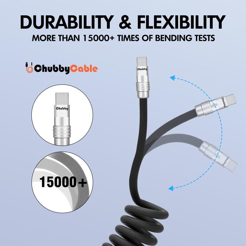 Curly Chubby - Retractable Fast Charging Cable 240W Coiled Charger Cord for C... gallery