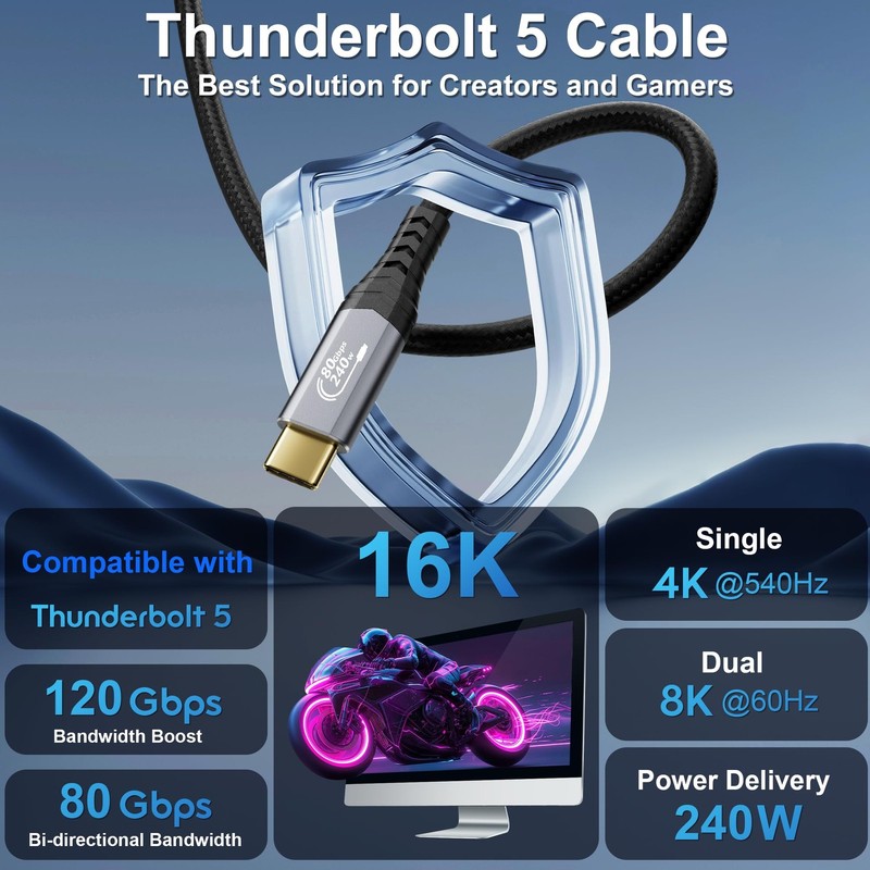 80Gbps Thunderbolt 5 Cable,USB4 Gen4 for Thunderbolt 4,16K/Dual 8K@60Hz, 240W... gallery