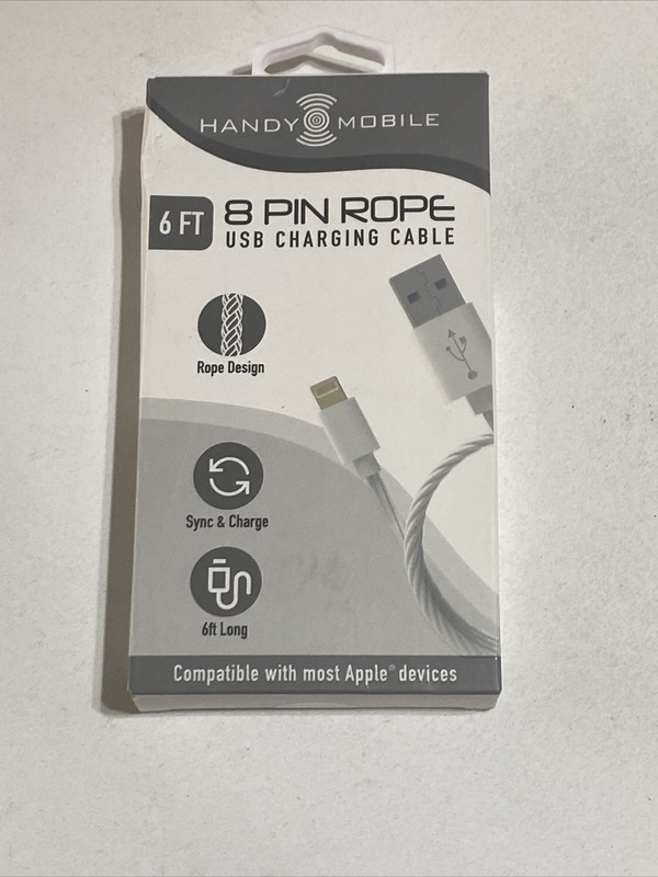 Handy Mobile 8 Pin Robe USB Cable Charge ‘N Sync 6ft Long White New