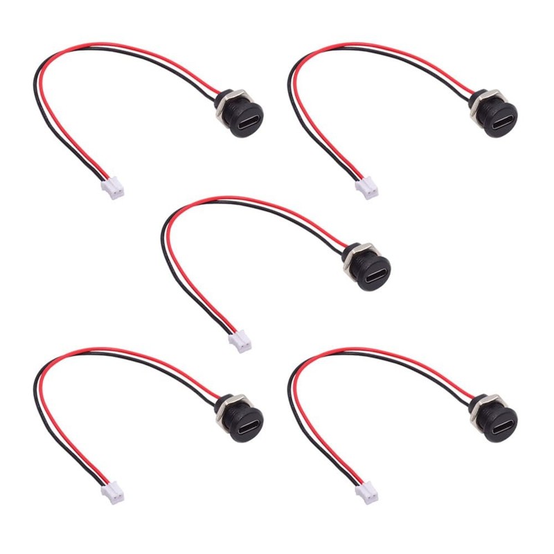 5pcs DIY Type C Female Socket 2Pin Header Wire Extension DC 5V Power Cord 17.5cm gallery