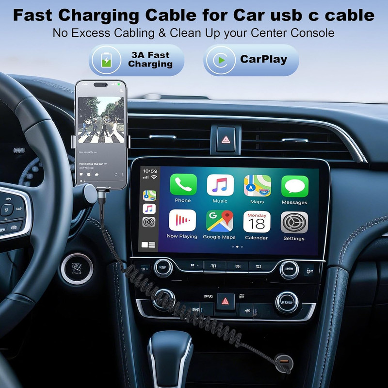 USB C to C Cable 3Ft 2Pack Coiled USB C Charger Cable for Car Type C Fast Chargi gallery