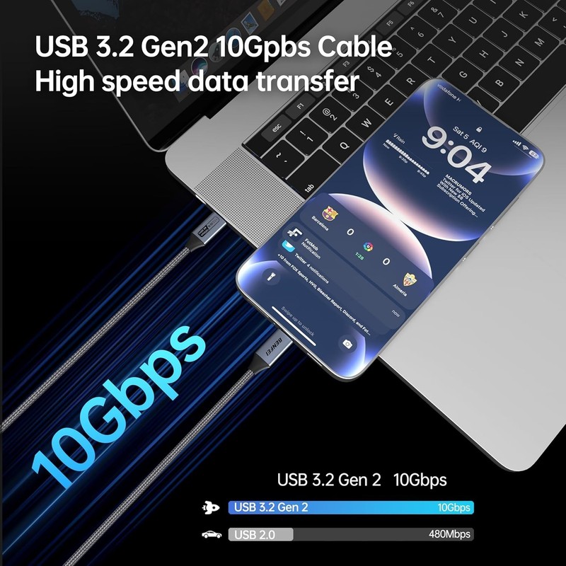 USB-C to USB-C 4K 120Hz Cable 100W PD Fast Charge 10Gbps Data Transfer 3ft Silic gallery